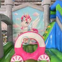 Château gonflable licorne de dessin animé avec toboggan, combo de jeux de saut pour fêtes et événements