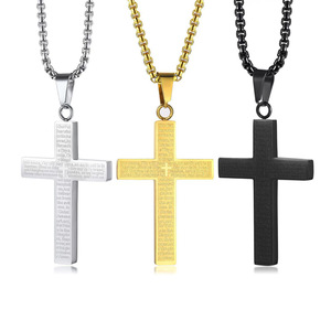 Collier pendentif croix en acier inoxydable plaqué or véritable, gravé <span class=keywords><strong>Prière</strong></span> <span class=keywords><strong>du</strong></span> Seigneur, style Hip Hop pour homme, résistant au ternissement - Product Image 6