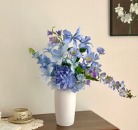 Buket Bunga Peony Biru Prancis untuk Ruang Tamu, Vas Rangkaian Bunga Seni Buatan Tangan, Dapat Dicuci, Ramah Lingkungan, Mewah, Kelas Atas