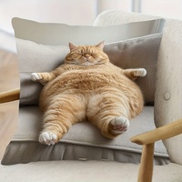 Housse de coussin Kongyu Home Textiles Chat Orange Mignon, Housse de coussin 3D réaliste Chat Paresseux, Décoration pour Amoureux des Animaux