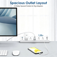 Multiprise de bureau blanche à fixation par pince, homologuée ETL, protection contre les surtensions, 5 prises CA, 4 ports USB-C 20W à charge rapide