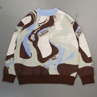 Pull-over en coton tricoté personnalisé pour homme, respirant, épais, à col rond, à manches longues, avec motif jacquard, idéal pour l'automne