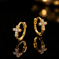 Boucles d'oreilles créoles personnalisées en argent sterling 925 micro-pavées de zircons, design cercle croisé tendance, plaqué or, bijoux pour mariage et soirée