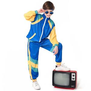 Tuta Sportiva Anni '80 per Ragazzi e Ragazze, Costume Hip Hop, Set Top e Pantaloni, Outfit Retrò Disco, Abbigliamento Sportivo Blu Rosa, Uniforme da Baseball - Product Image 1