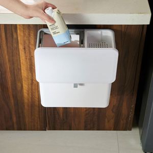 Poubelle suspendue de 12 L pour la cuisine, grande capacité, panier à déchets pour le recyclage, poubelle murale pour la salle de bain avec couvercle - Product Image 4