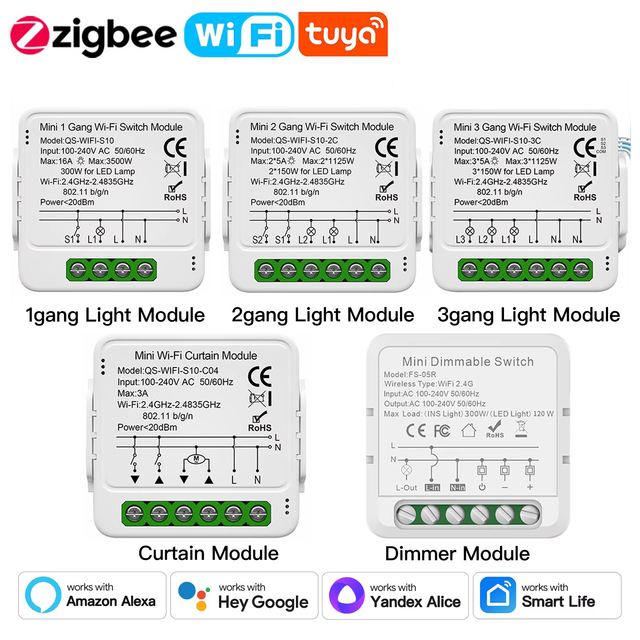 Tuya Switch Light Curtain Dimmer WIFI Zigbee, Smart DIY MINI Module, Roller Blinds Shutter Breaker, Voice Alexa google Home
