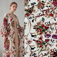 Tissu en velours imprimé, nylon, viscose, tissé, dévoré, semi-transparent, baroque, orné, floral, pour robe de soirée