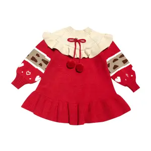 Vestido de punto para niñas, ropa roja de invierno para Navidad, venta al por mayor, Año Nuevo
