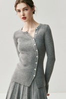 Cardigan en cachemire 100% tricoté pour femme, col en V, pull ajusté, veste de couleur unie