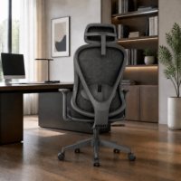Chaise de bureau ergonomique robuste avec appui-tête réglable, support lombaire, siège en mousse moulée, base en nylon, haute résistance pour le bureau