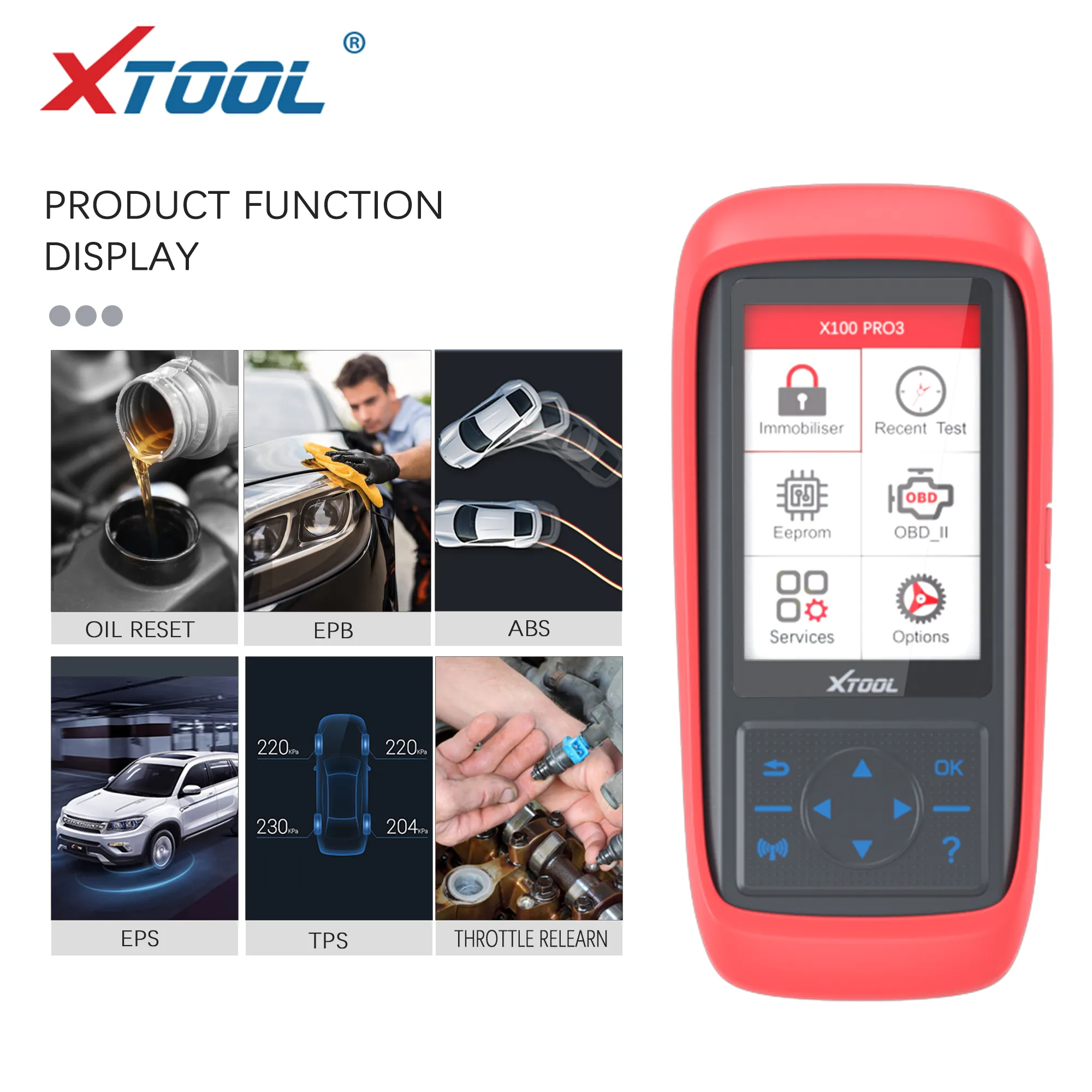 XTOOL-جهاز برمجة مفاتيح السيارة, جهاز برمجة مفاتيح X100 PRO3 للسيارة OBD2 IMMO أداة قارئ كود OBD2 أداة OBDII مع 7 أنواع من الوظائف الخاصة