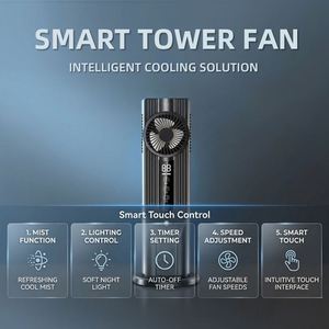 Smart Tower Fan Mist & Timer, Rechargeable 6-Speed Fan, 32.5Cm Portable Air <b>Cooler</b> With Led Light for Bedroom Office - Product Image 5