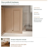 Meuble de cuisine classique en chêne blanc en forme de L avec portes à panneaux surélevés naturels et boîtes en panneaux mélaminés