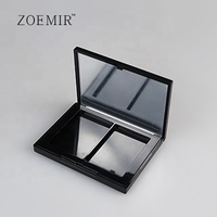 2er-Set Leere Kompaktpuder-Dose mit Spiegel, Schwarz, Rechteckig, für Rouge, Highlighter, Make-up-Palette, ABS-Verpackung, Augenbrauenpuder-Dose