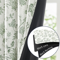 100% rideaux floraux occultants pour chambre à coucher longue imprimé fleur rideaux noirs vert fenêtre traitement ferme rideaux ensemble