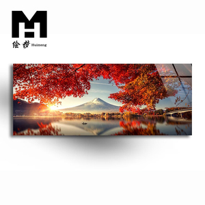 Decoración del hogar paisaje rojo Fuji montaña vidrio templado panorámico tamaño Extra grande cristal porcelana pintura pared - Product Image 1