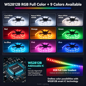 Bande <span class=keywords><strong>LED</strong></span> RVB WS2812B en cuivre 2,7 mm, haute densité 480 <span class=keywords><strong>LED</strong></span>/M, 5V basse tension, contrôle par application, découpable, dimmable, pour décoration intérieure - Product Image 4