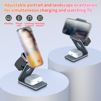 Chargeur sans fil portable pliable multifonction 3 en 1 15W avec entrée Type-C en alliage d'aluminium pour téléphone portable, montre et écouteurs