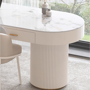 โต๊ะหินอ่อนสีขาวขนาดเล็กทันสมัยโต๊ะคอมพิวเตอร์สำหรับสำนักงานที่บ้านและเฟอร์นิเจอร์เก้าอี้โลหะมีลิ้นชัก - Product Image 4