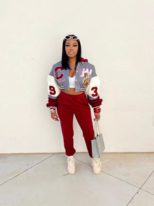 Autunno inverno donna Casual a tre pezzi a manica lunga pantaloni <span class=keywords><strong>lunghi</strong></span> con cappuccio in tessuto a maglia tinta unita - Product Image 3