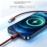 Nouveau câble de données tressé double Type-C PD à charge rapide, couleur bordeaux, pour Apple 15-18 toutes séries