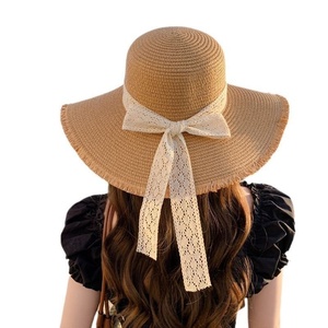 Mũ cói mùa hè kiểu mới dành cho nữ, họa tiết sọc, nơ lông, thích hợp cho du lịch ngoài trời, đi biển - Product Image 5