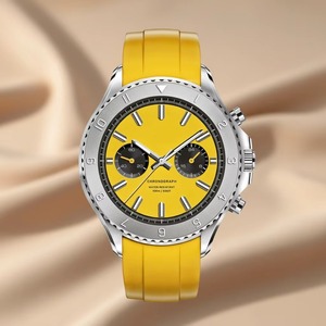 Reloj Cronógrafo de Cuarzo con Manecillas Brillantes, Bisel Dentado Amarillo, Correa de Silicona Amarilla Suave con Ranuras, Deportivo, Resistente al Agua 5BAR - Product Image 2