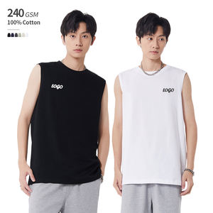 Canottiere da <span class=keywords><strong>uomo</strong></span> 240 in cotone 100% GSM oversize senza maniche traspirante in maglia Streetwear canottiera girocollo canottiera - Product Image 1