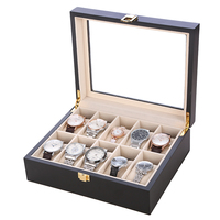Boîte à montres en bois noir mat, 6, 10, 12, 20 emplacements, boîte de présentation pour collection de montres avec dessus en verre, logo personnalisé