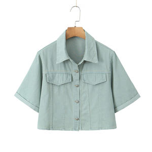 Chaqueta Corta de Mezclilla Azul Claro para Mujer, Talla Grande, Verano, Transpirable, de Algodón, Marca Happy Plus - Product Image 2