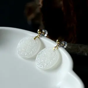 Natural Jade 18k gold Jewelry Making Factory Wholesale Hot Selling Polished Nephrite Jade Earring High Quality