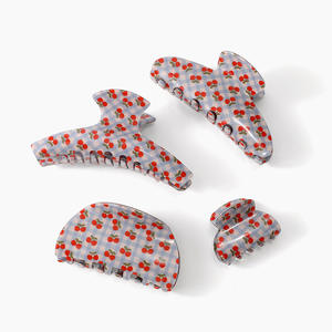 Vente en gros usine : Pinces à cheveux géométriques ajourées en acétate à motif à carreaux, et pinces à cheveux en acétate motif cerise cristalline, très demandées pour femmes aux cheveux épais - Product Image 4