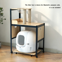Grand meuble-litière pour chat avec arbre à chat, poteau à gratter en sisal, espace cachette et roulettes, structure en bois et acier