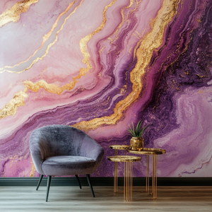 Silk Waterproof Modern Easy Installation Girls Bedroom Pink <strong>Purple</strong> <strong>Marble</strong> Wall Mural <strong>Wallpaper</strong> - Product Image 1