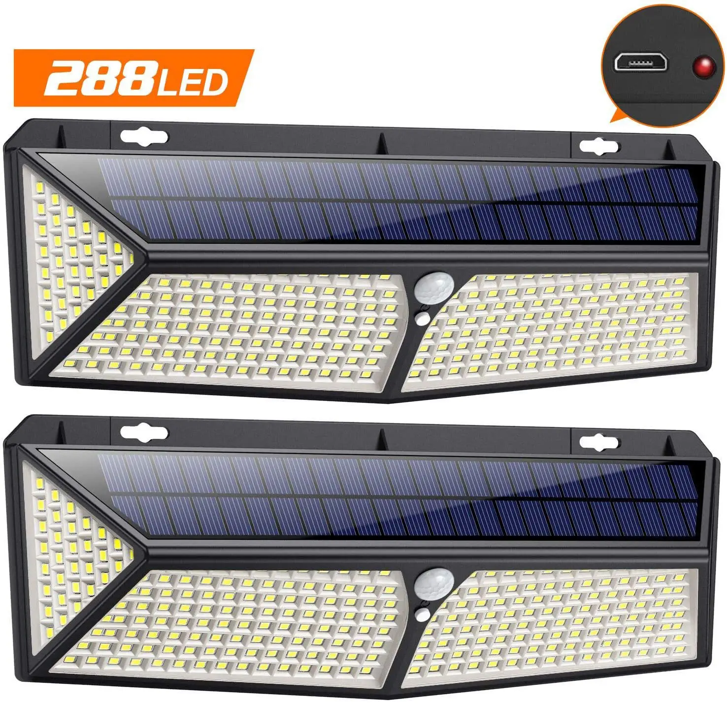 Superheldere 2500Lumen 288 Led Ip65 Waterdichte Bewegingssensor Zonne-Energie Verlichting Buiten 288 Led Zonne-Energie Hek Licht Met Oplader