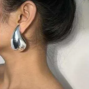 Kaimei Fashion Jewelry Biggest Size Geometric Hollow Stainless Steel Big Earring Women Water Drop Teardrop Chunky Large Earrings
