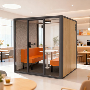 Cabine de réunion insonorisée pour bureau, structure en aluminium, design rectangulaire minimaliste, autoportante, avec éclairage LED, pour usage professionnel. - Product Image 1