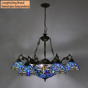 LongHuiJing Luxury European Living Room Chandeliers Tiffany Dragonfly Lampshade Restaurant Ceiling Pendant <b>Light</b> - Product Image 1