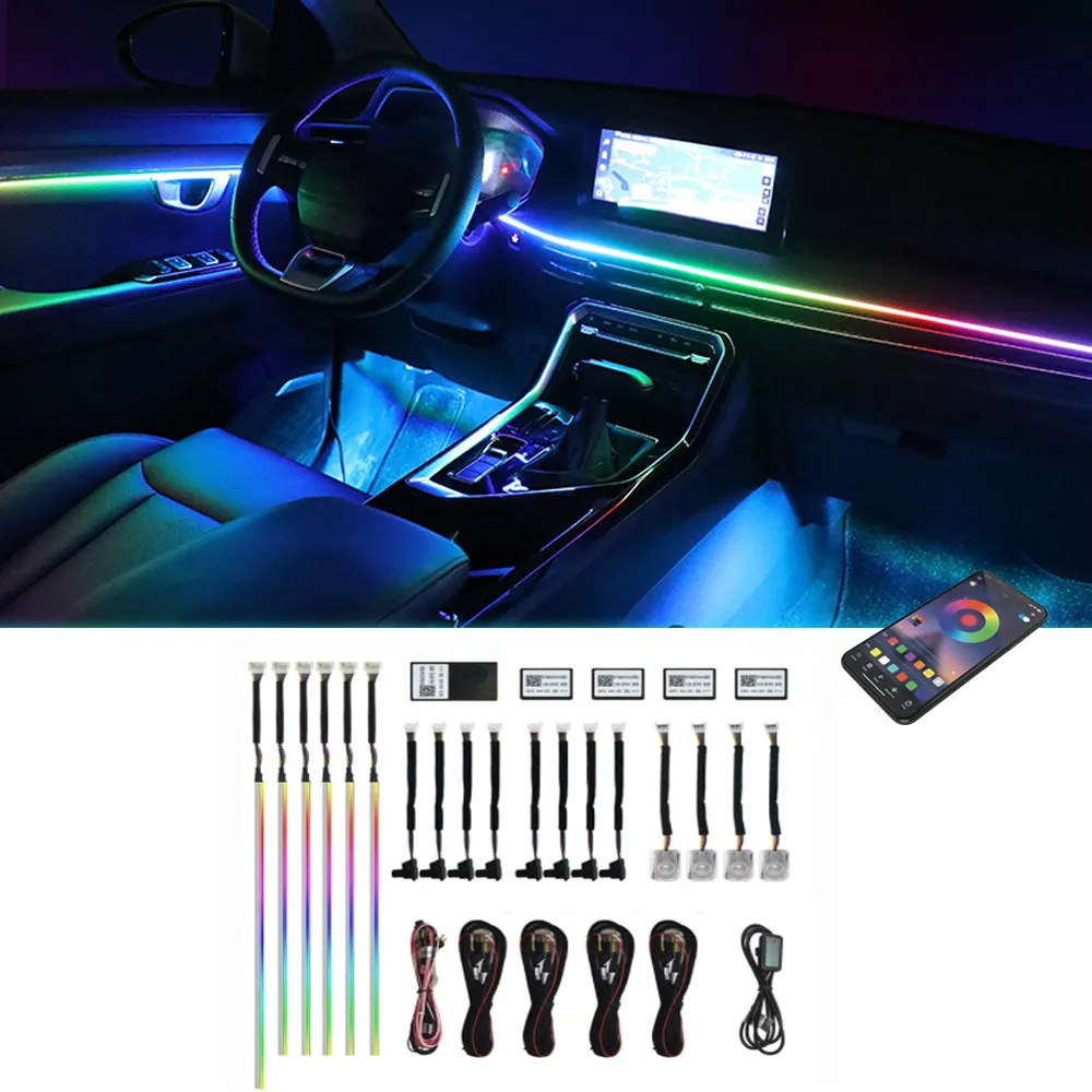 Custom Kit Auto Interieur Acryl LED-Streifen Atmosphäre Lampe APP Control Drahtlose Umgebungs beleuchtung für Auto türen Griff