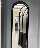 Puerta Corredera de Vidrio Artístico con Arco de Acero Forjado de Estilo Moderno Francés, de Doble Apertura, Impermeable, para Aplicaciones Exteriores