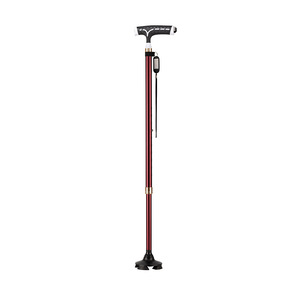 Adjustable Aluminum Alloy Cane With <b>Light</b> Red Four Legged Walking <b>Stick</b> For Elderly Outdoor Use - Product Image 1