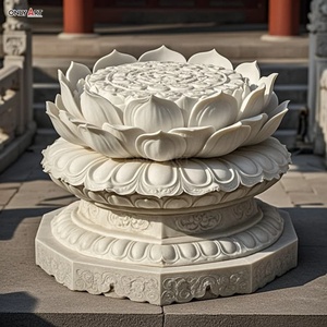 Sculpture de base de Bouddha en marbre blanc de grande taille, sculptée dans la pierre naturelle, pour la décoration de temple religieux personnalisée - Product Image 4