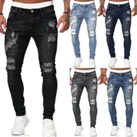 Jeans da uomo skinny elasticizzati con fori e jeans da uomo in denim attillati bianchi slim fit