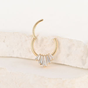 14 קראט זהב מוצק קטע מהדק עיצוב קלאסי פרונג הגדרה trapezoidal 5a זירקון האף יד טבעת הגוף פירסינג תכשיטים - Product Image 5