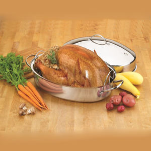 Sartén ovalada de metal de acero inoxidable con tapa y estante - Product Image 6