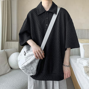 Polo estiva alla moda in stile coreano per gli uomini a maniche corte con struttura a maglia a maniche corte, t-Shirt ampia, <span class=keywords><strong>Cardigan</strong></span> a mezza manica di nicchia - Product Image 3