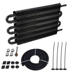 Kit konverter Radiator Manual, pendingin oli transmisi balap 5/6 "tabung mesin aluminium 6 baris Universal hitam/perak