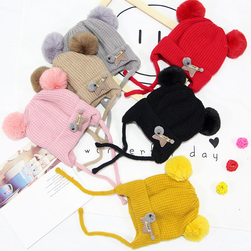 Утолщенная теплая детская зимняя шапка, милая детская вязаная шапка, шерстяная пряжа, шапки