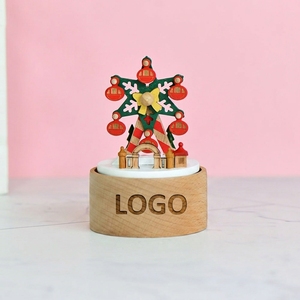 Caja de Música Navideñ<span class=keywords><strong>a</strong></span> con Rueda de la Fortuna Giratoria, Mecánica, de Madera de Haya, con Logotipo Personalizado - Product Image 1