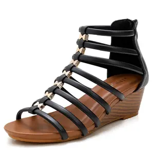 Hot summer sexy new female straps retro wedge heel sandals women's hollow fashion roman sandals round open toe comfortable